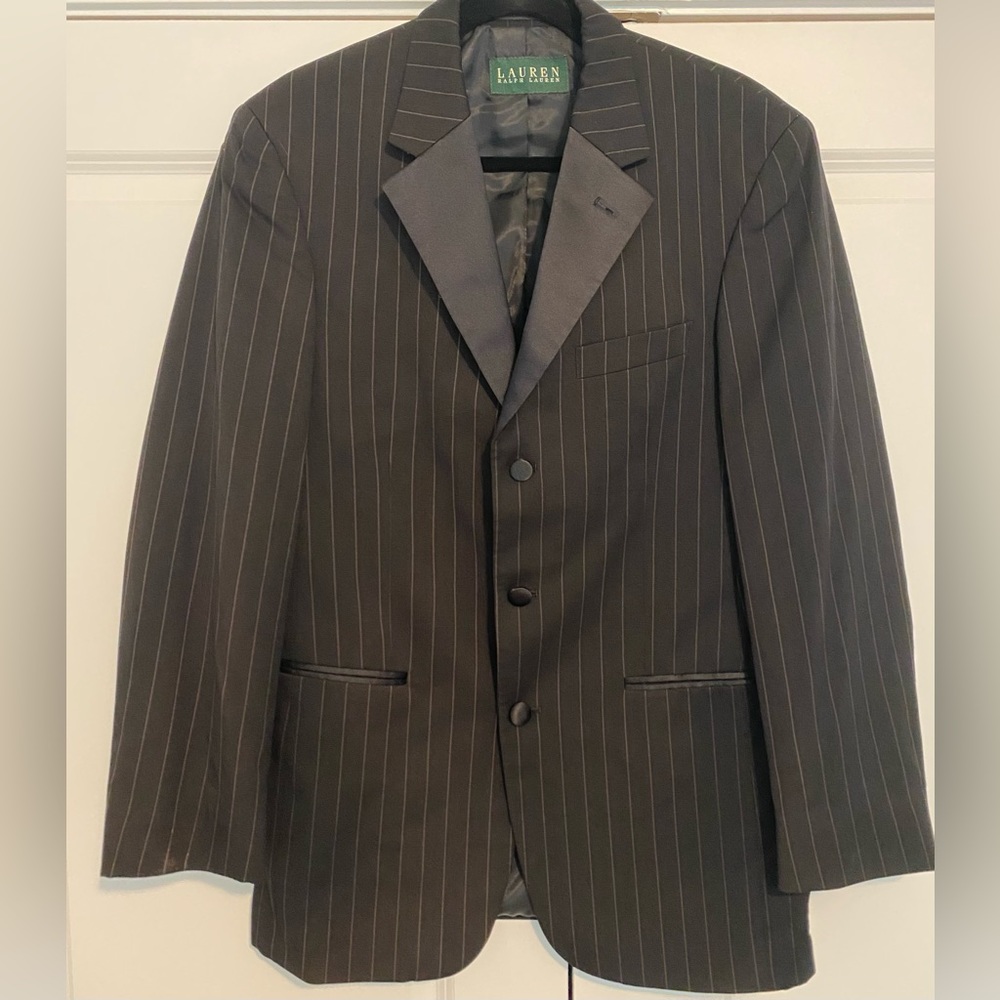 Ralph Lauren Tuxedo Jacket Black with Gray Pinstripes 38R